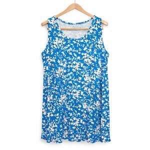 Draper James Tank Dress Womens Size L/XL Blue Floral Print Sleeveless Ruffle Hem